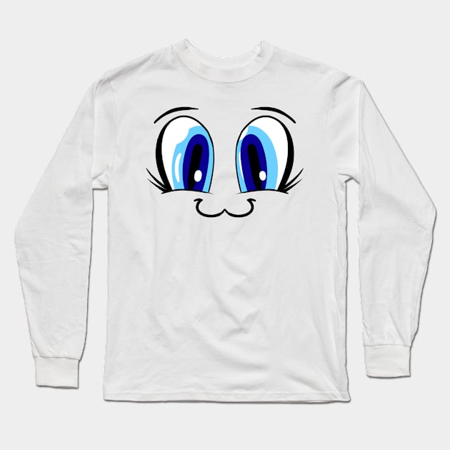 Large Anime Cartoon Eyes  - Face Mask Long Sleeve T-Shirt by PorinArt